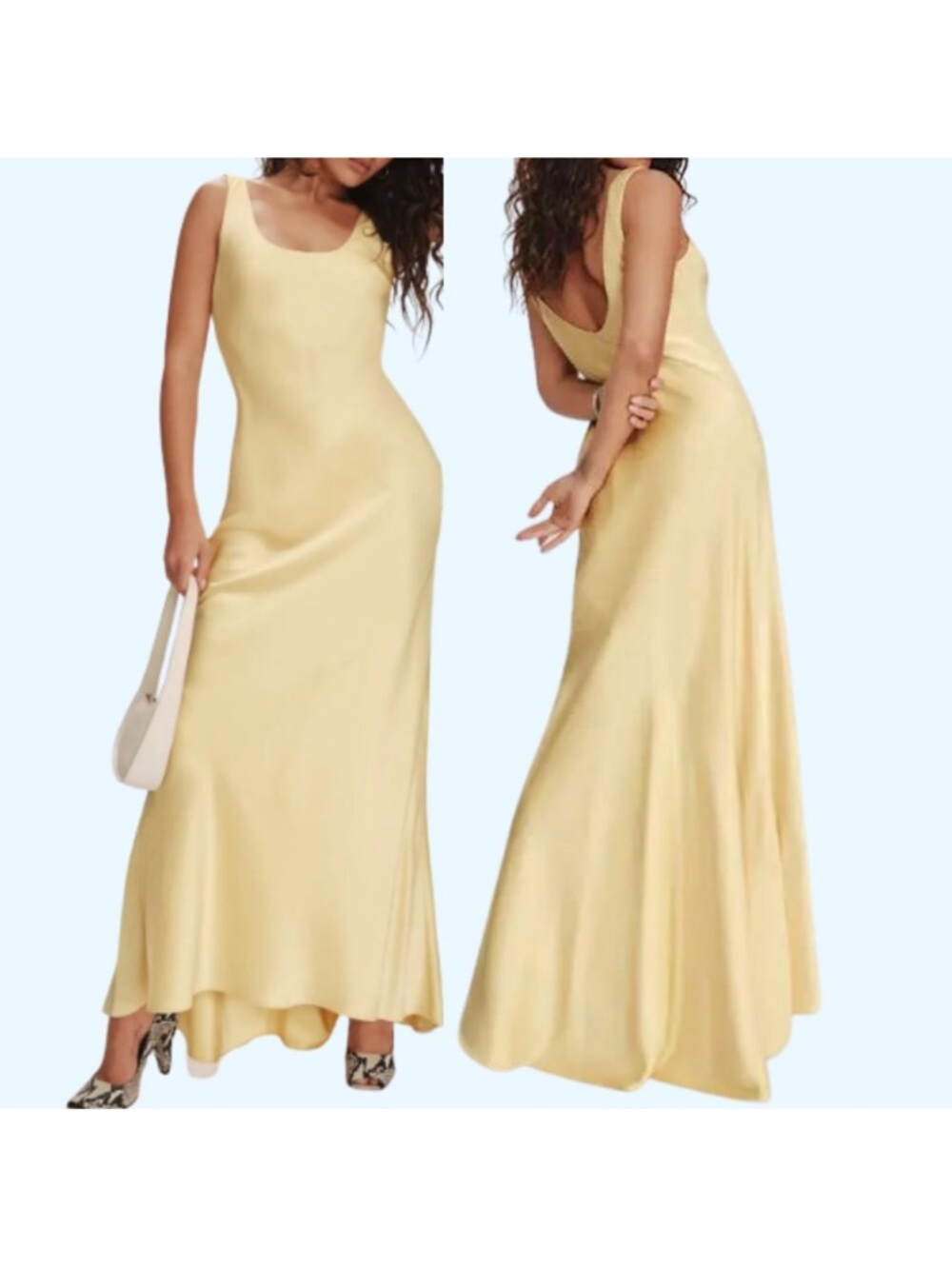 Reformation Sapphira Satin Dress Butter Yellow